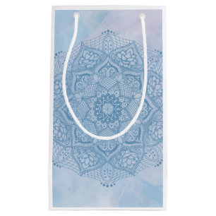 Pretty Blue Sacred Lotus Flower Blossom Mandala    Small Gift Bag