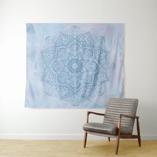 Pretty Blue Sacred Lotus Flower Blossom Mandala    Tapestry