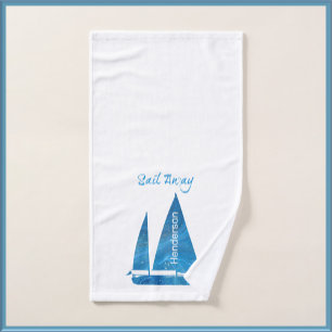 Pretty Blue Sailboat Nautical Bath Towel Set