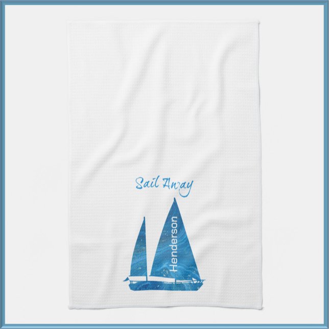 Pretty Blue Sailboat Nautical Tea Towel (Creator Uploaded)