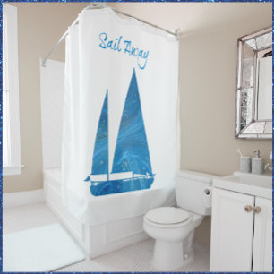 Pretty Blue Sailboat Shower Curtain