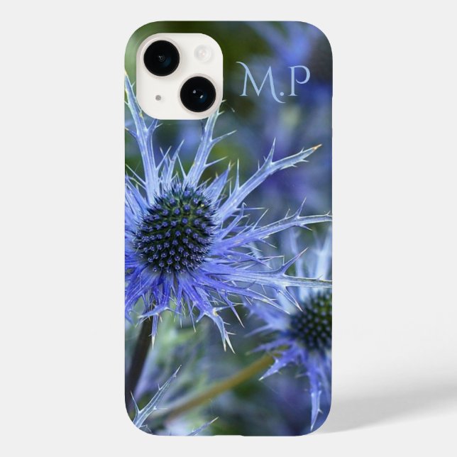 Pretty Blue Sea Holly Thistle Monogram Case-Mate iPhone Case (Back)