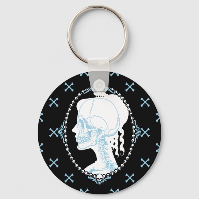 Pretty Blue Skull Cameo Key Ring (Front)