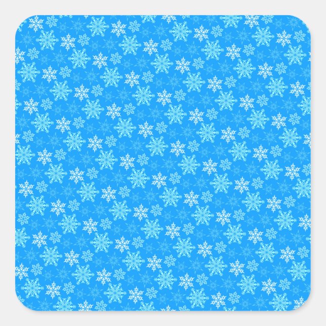 Pretty Blue Snowflakes Background Square Sticker (Front)