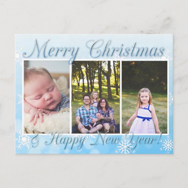 Pretty Blue Snowflakes Merry Christmas New Year Postcard (Front)