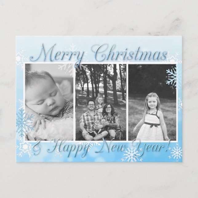 Pretty Blue Snowflakes Merry Christmas New Year Postcard (Front)