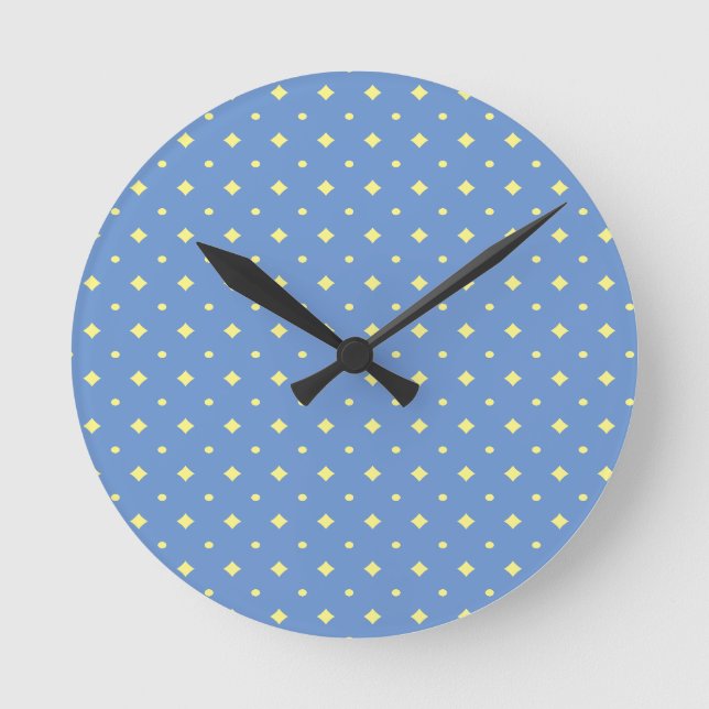 Pretty blue & soft yellow pattern, country, simple round clock (Front)