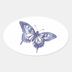 Pretty Blue Swallowtail Butterfly Mosaic Oval Sticker