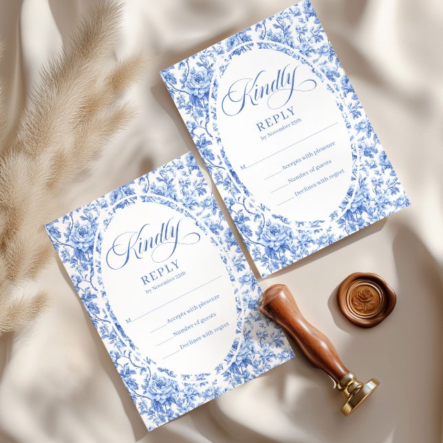 Pretty Blue Toile Roses Custom Wedding RSVP Card (Pretty Blue Toile Roses Custom Wedding RSVP Card

)