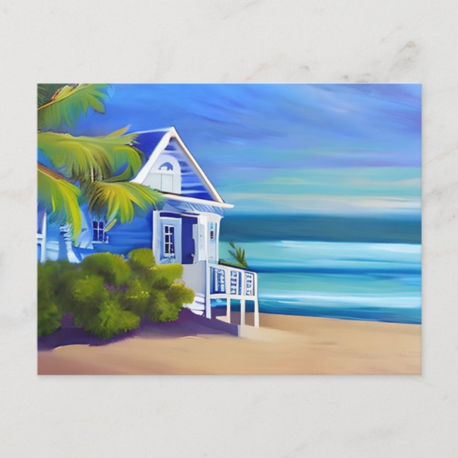 Pretty Blue Tropical Paradise | Saying Hello Postcard (Front)