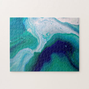 Pretty Blue Turquoise Abstract Fluid Art Jigsaw Puzzle