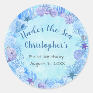 Pretty Blue Under The Sea Boy's Birthday  Classic Round Sticker