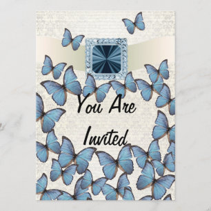 Pretty blue vintage butterfly collage invitation