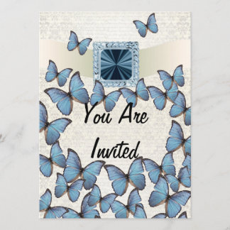 Pretty blue vintage butterfly collage invitation