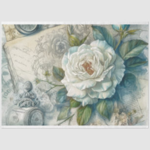 Pretty Blue Vintage Inspired Floral Decoupage Tissue Paper