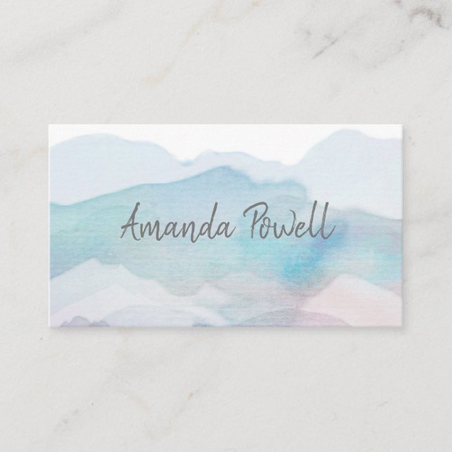 pretty blue watercolor abstract artistic business card (Front)
