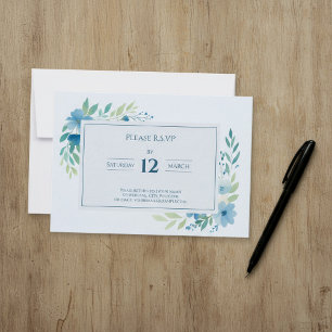Pretty Blue Watercolor Floral RSVP Response Card