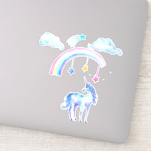 Pretty Blue Watercolor Unicorn with Rainbow