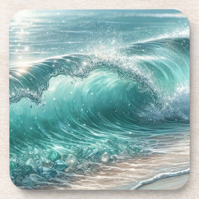 Pretty Blue Wave with Sparkles  Coaster (Front)
