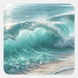 Pretty Blue Wave with Sparkles Square Sticker
