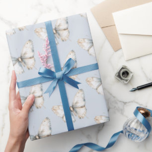 Pretty Blue White Butterfly Bridal Shower Wrapping Paper