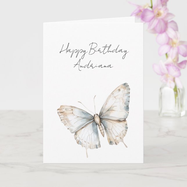 Pretty Blue White Butterfly Floral Birthday Card (Orchid)