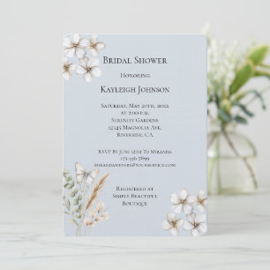 Pretty Blue White Butterfly Floral Bridal Shower Invitation