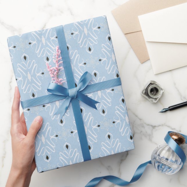 Pretty blue white Christmas damask gift wrap (Gifting)