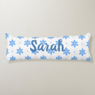Pretty Blue White Daisy Flowers Symmetrical Floral Body Cushion