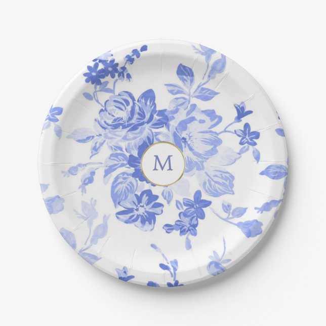 pretty blue white delft initial customisable plate (Front)