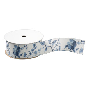 Pretty Blue White Floral Bridal Shower Grosgrain Ribbon