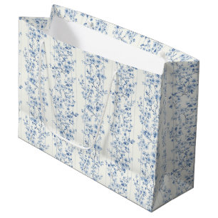 Pretty Blue White Floral Bridal Shower  Large Gift Bag