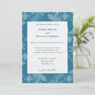 Pretty Blue White Floral Faux Lace Wedding Invitation