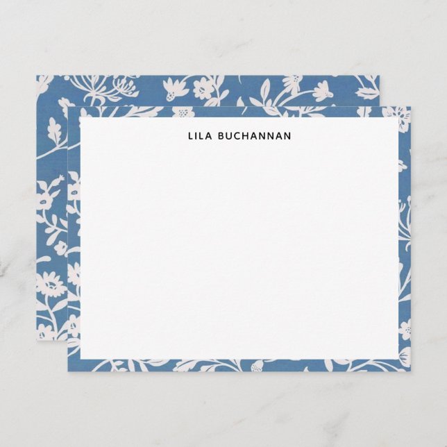 Pretty Blue White Floral Pattern Correspondence Card (Front/Back)