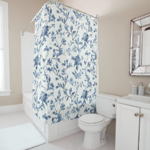 Pretty Blue White Floral   Shower Curtain