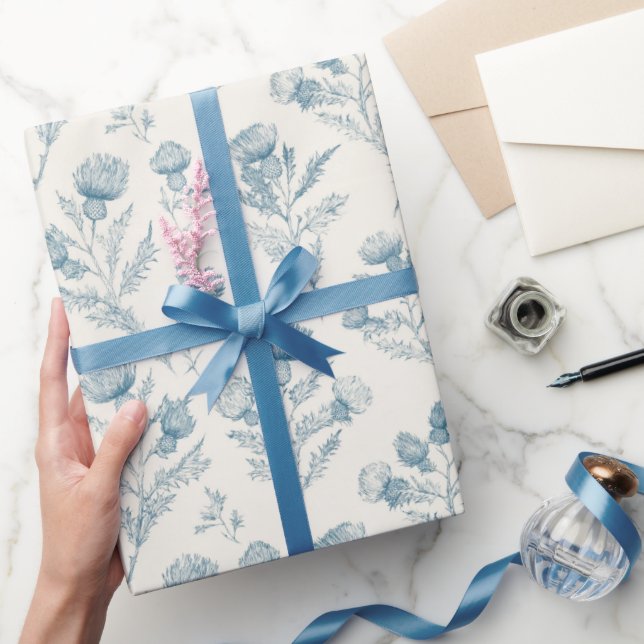 Pretty Blue White Floral Wedding Wrapping Paper (Gifting)