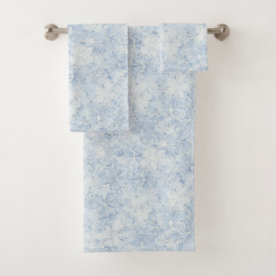 Pretty Blue White Flowers Bath Towel Set
