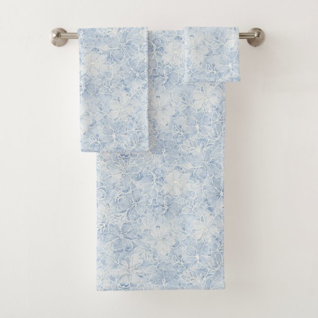 Pretty Blue White Flowers   Bath Towel Set (Insitu)