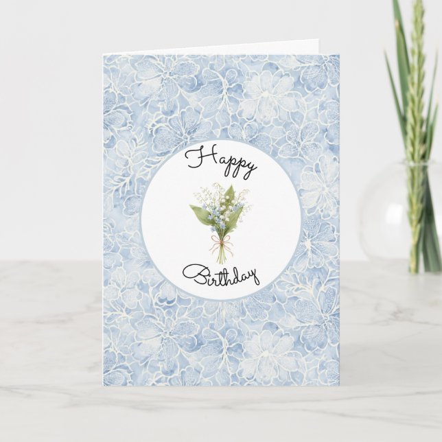 Pretty Blue White Flowers Birthday Card (Front)