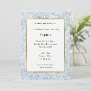 Pretty Blue White Flowers Birthday Invitation