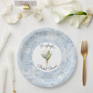 Pretty Blue White Flowers Bridal Shower Paper Plate