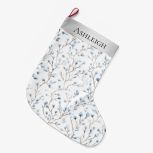 Pretty Blue White Flowers Christmas   Large Christmas Stocking