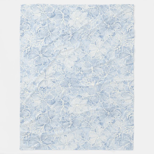 Pretty Blue White Flowers   Fleece Blanket (Front)