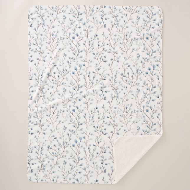 Pretty Blue White Flowers   Sherpa Blanket (Front)