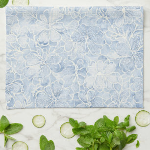 Pretty Blue White Flowers Tea Towel