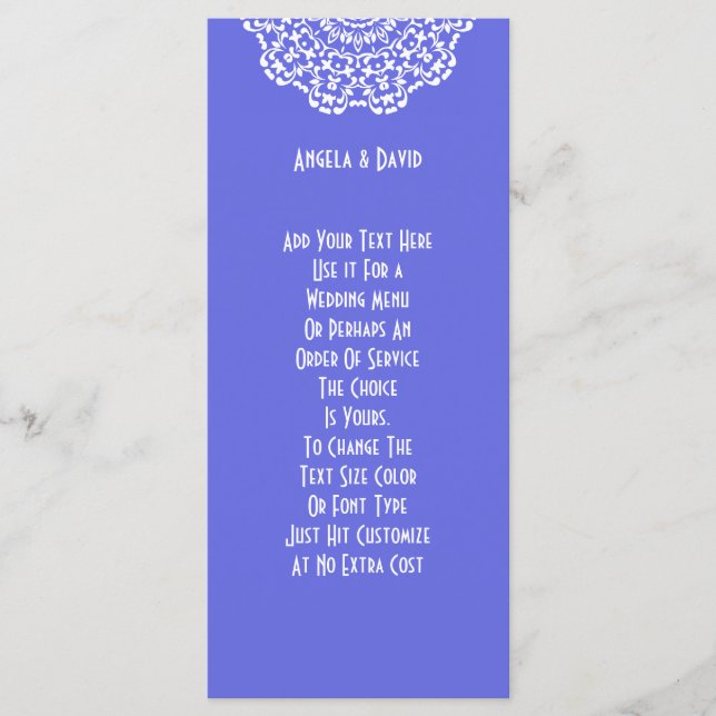 Pretty Blue White Lacy Pattern Peronalized Programme (Front)