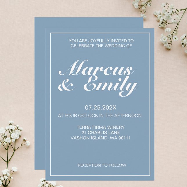 Pretty Blue & White Modern Minimalist Wedding  Invitation (Creator Uploaded)