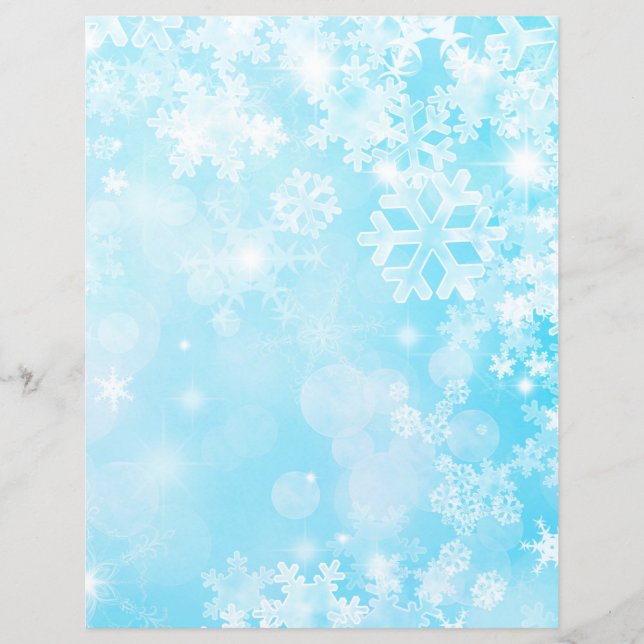 Pretty Blue & White Snowflake Scrapbook Paper (Front)