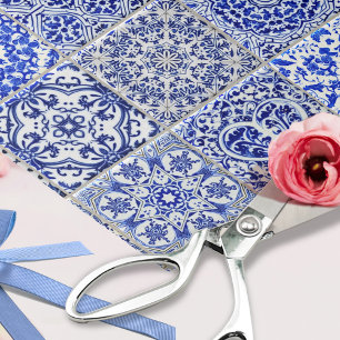 Pretty Blue & White Vintage Kitchen Tiles Collage Tissue Paper
