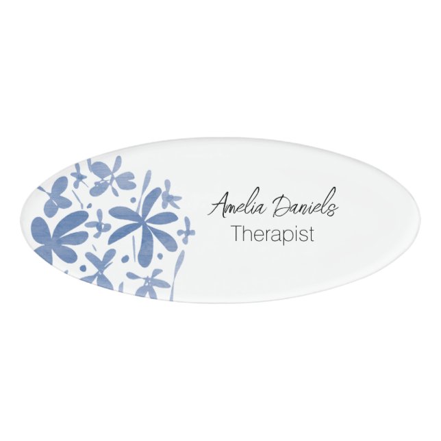 Pretty Blue Wildflower Name Tag (Front)